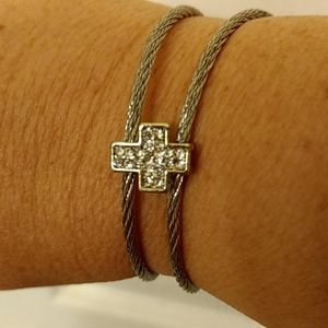 Gold & Silver tone wire cz cross bracelet